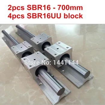 SBR16 lineárne vodiacej koľajnice: 2 ks SBR16 - 700 mm lineárny príručka + 4pcs SBR16UU blok pre cnc časti