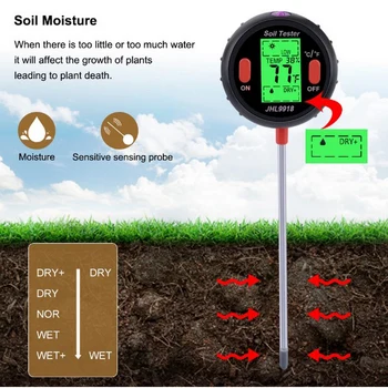 4 V 1 Pôdne Ph Meter Tester LCD Displej Vlhkosti Pôdy PH Tester Digitálne Prenosné Pôdnej Vlhkosti a Slnečnému žiareniu Tester pre Záhradné Rastliny