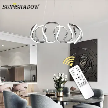 Moderný Prívesok Svetlo pre Jedálenský orom Kuchyňa Obývacia izba Lampa Gold&Chrome Strop Prívesok Lampa Remote App riadenie Závesné Lampy