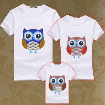 Rodič-dieťa T-Shirts Roztomilý Night Owl Bavlna T-shirt Rodiny Zodpovedajúce Oblečenie Otec, Matka Chilren Rodičovstvo Tee Košele, Topy Darček
