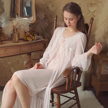 Ženy Romantické Šaty Sexy Gázy Bavlna Nightgown Dámy Čipky Princezná Peignoir Svadobné Ženy Domáce oblečenie Bridesmaid, Šaty QLX0903