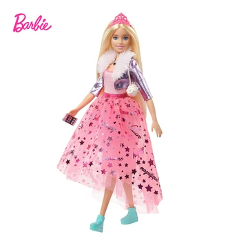 Barbie Princezná Dobrodružstvo Bábika Playset blond Vlasy s Šteňa Módne Interaktívne Bábiky Hračky Dovolenku Dar GML76