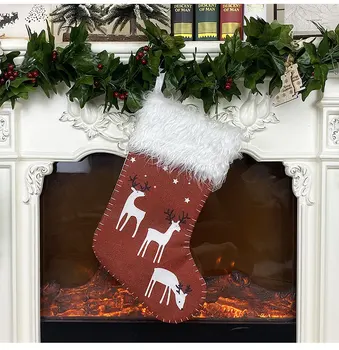 Vianočné Pančuchy Ponožky Darček Deti Candy Bag Imitácia Tlač Jeleň Vrecko Vianočné Dekorácie Vianočný Strom Dekorácie
