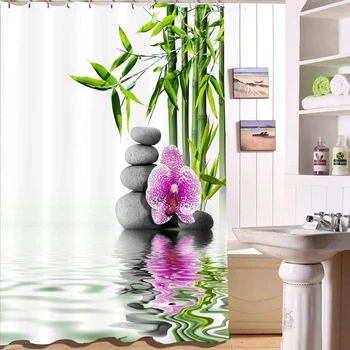Hot XD-India Kúpeľov Zen Buddha Vody Jogy Sprchový Záves Polyester Textílie Nepremokavé Masáž Kameň Orchidea Kúpeľni Vaňa Záclony 1.
