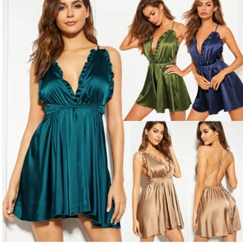 2020 Ženy Nightgowns Sexy Čipka Nightdress Tvaru Saténová Bielizeň, Hodváb Sleepshirt Sleepwear Elegantné Lady Mini Oblečenie