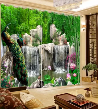 3D Móde Zelené Bambusu Scenérie Páva Závesy Pre Spálne Vlastné Akejkoľvek Veľkosti 3D Záves Zatmenie Opony Obývacia Izba zdobiť