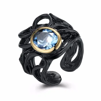 Nové Krúžky pre Ženy, čierna, zlatá farba s kubický zirkón Modrý kameň prst Prsteň módne šperky Zadarmo zásielku v plnej veľkosti