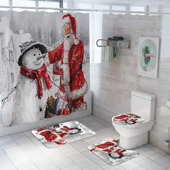 Santa Claus/Vianočné Snehuliak Sprchový Záves Rohože Kúpeľňa Wc Sedadlo Kúpeľňa
