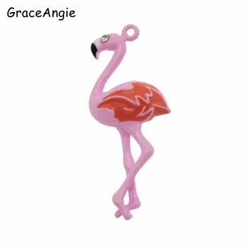 3ks Roztomilé Ružové pštrosie Červená-korunovaný Žeriav Zvierat Prívesok Flamingo Vtákov, Pôvab 33*14 mm Krásy Zliatiny Smalt zobrazili kľúčové tlačidlá Pre Náušnice urob si sám
