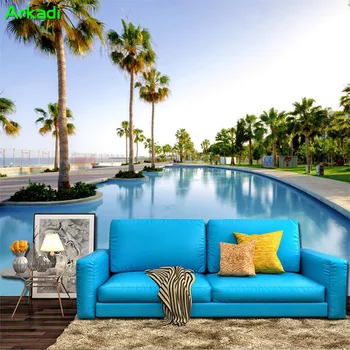 Pláž, výhľad na more Dekorácie, TV joj, nástenná maľba 3D Obývacia Izba Tapety Maldives Resort Bazén