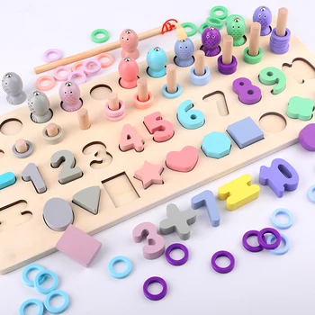 4 v 1 logaritmickej hádanky vzdelávacie detské drevené hračky Magnetické rybárske Číslo, geometrické Skladačky Puzzle hádanky dreva deti hračky