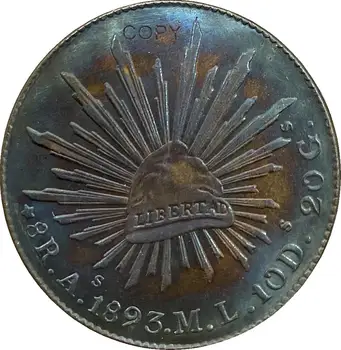 Mexiko 8 Reales 1893 Ísť FR Pozlátené Striebro Kópiu Mince