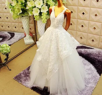 Vestidos De Noiva 2021 tvaru Luxus Na predaj Elegantné plesové Šaty, Čipky Korálky Backless Biele svadobné šaty s Čipkou župan mariage de