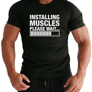HAHAYULE INŠTALÁCIA SVALY Písmená Print T Shirt Bežné Vtipné Tričko Pre Black Top Tee Lumbálna