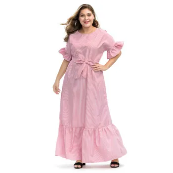 Ružová Prekladané Dlhé Šaty Žien Voľné Motýľ Rukáv Vysoký Pás Šaty S Oknami Femme Plus Veľkosť Maxi Šaty LW220
