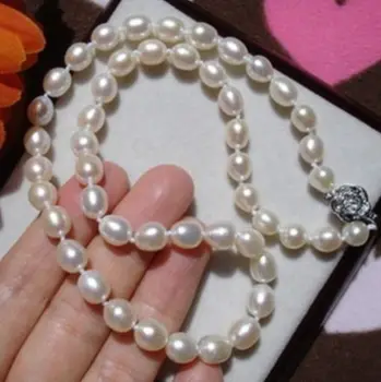 Predaj jewerly >Jemné 6-7mm, biela ryža sladkovodných kultivovaných perlový náhrdelník 17