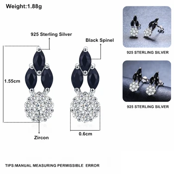 Nový Príchod Originálne 925 Sterling Silver Šperky Black Spinelovou Kameň Roztomilý Strany Stud Náušnice pre Ženy Bijoux Femme I094
