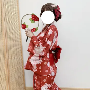 Japonsko Harujuku Kimono Šaty Sada 5 Farieb Žena Cosplay Lolita Čerešňový Kvet Tlač Župan Dlhý Rukáv Bowknot Loli Šaty