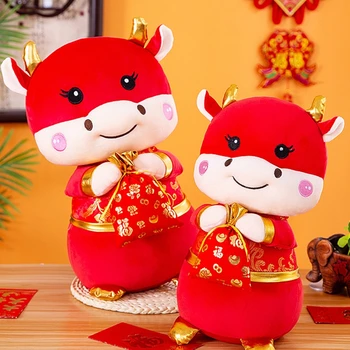 Čínsky Nový Rok Zvierat Plyšové Červená Dobytka Bábika Krava Šťastie Bábika Plyšové zvieratko Plyšové Krava pre Bábiku 2021 Ox Čínsky Nový Rok