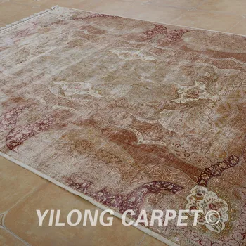 Yilong 7.4'x10.3' Ručné turecký hodvábny koberec dvojité uzlov starožitné káva turecká hodvábne koberce (1580)