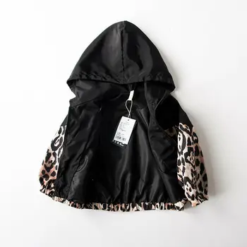 Deti, Baby, Dievčatá Bunda Leopard Tlač Patchwork Kapucňou Kabát na Jeseň Outwear 1-7T Dievča Módneho Mikina s Kapucňou