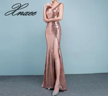 2020 nové zlaté flitre banquet long fishtail tvaru slim elegantné, ženské šaty