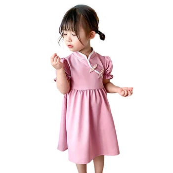 Ružová Cheongsam Vek Pre 2 - 8 Rokov, Baby, Dievčatá 2021 Čínsky Nový Rokov Qipao 2021 Nové Detské Letné Vintage Šaty Deti Frocks