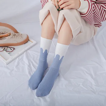 Q Japonský Blue Ženy Ponožky Bavlna Polovice Trubice Priedušná Prúžok, Štvorec Paletu Farieb Dievčatá Ponožky Sokken Dropshipping Dodanie