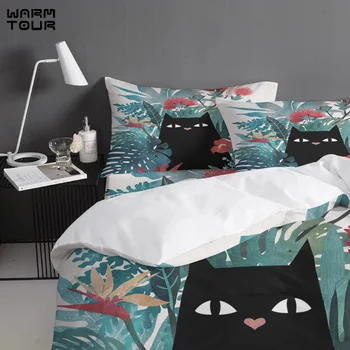 WARMTOUR Perinu Black Cat Popoki Perinu Set 4 Dielna posteľná bielizeň Nastaviť Pre Lôžok DHL Spôsob Dopravy