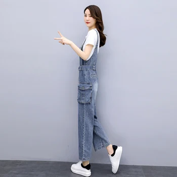 Denim jeden kus širokú nohu nohavice dámske módne 2020 jeseň nový štýl Západný štýl podväzky ženy voľné kórejská verzia S-XXXL