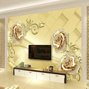 Nástennú maľbu 3D Európsky Štýl Mramoru Diamantové Šperky Kvet Vysoko Kvalitnej netkanej Veľké Maľovanie Obývacia Izba Tapety nástenná maľba