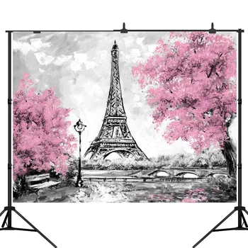Lyavshi kulisu pre fotografické štúdio Paríži krajiny Eiffelova veža čierna biela štýl pozadia olejomaľba photocall