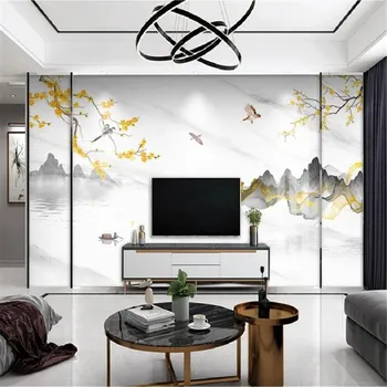 Milofi vlastné veľké steny papier nový Čínsky štýl, atrament krajiny ručne maľované slivkové kvety a vtáky, TV joj, nástenné maľby