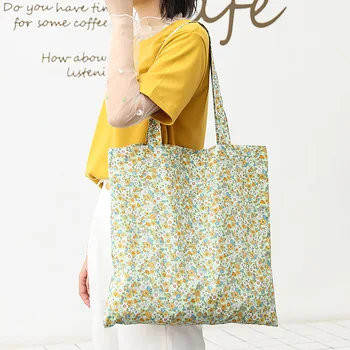 Bežné kvetinový vzor kabelka all-zápas malé čerstvé tenké nákupní taška iny bavlna plátno taška cez rameno