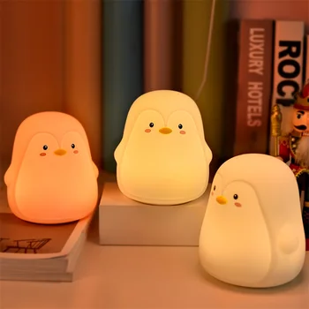 Penguin Silikónové Dotykový Snímač Nočné Svetlo Nabíjateľná 7 Farieb USB Nabíjanie LED Nočné Čítanie Pre Deti Baby Vianočný Darček