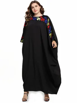 Marocký Kaftan Pohodlné Módne Vyšívané Čierne Dlhé Rukávy Abaya Femme Kolo Krku Moslimské Oblečenie Pre Voľný Čas