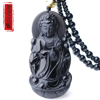 Pôvodné Prírodné Obsidian Avalokiteśvara Prívesok Čínsky Budhistický Mier Talizman Náhrdelník Etnický Štýl, Šarm, Šperky, Dekorácie