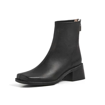Smirnova Členková obuv 2020 originálne kožené topánky hrubé vysoké podpätky štvorcové prst ženy topánky na jeseň zimné dámske topánky čierne biele