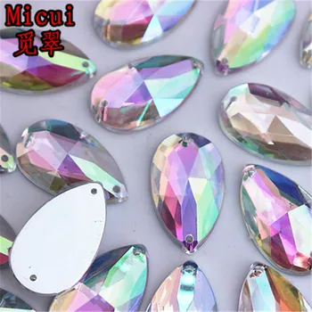 Micui 50PCS 16*28 mm AB Farba Drop Akryl Kamienkami Crystal Ploché Späť Šiť Na Kamene Pre Oblečenie Craft Dekorácie ZZ326