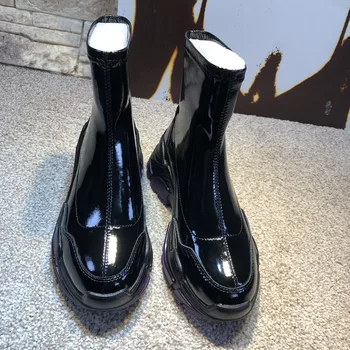 BuonoScarpe Chelsea Topánky Na Platforme Krátke Botičky Patent Kožené Dámske Topánky Pošmyknúť Na Polovici Lýtka Topánky Kliny Výšky Rastúci Obuvi