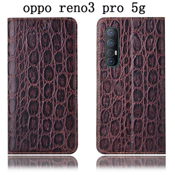Top triedy skutočné cowhide kožené magnetické telefón prípade OPPO Reno 3 Pro 5G flip puzdro pre Reno 3 5G phone bag je v slote karty držiteľ