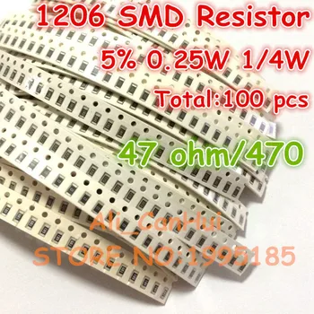 100ks/veľa 1206 5% 47 ohm 47R 470 1/4W 0.25 W SMD Rezistora 3.2*1,6 mm