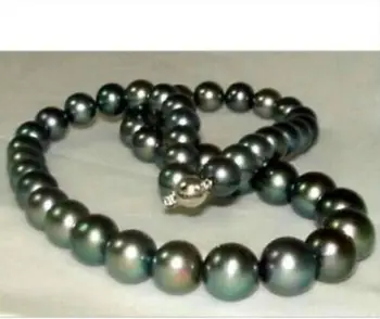 Ohromujúci 10-11 mm perfektné kolo tahitian black pearl náhrdelník 18-palcové náušnice darček
