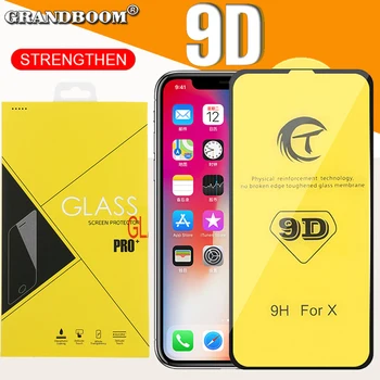 100ks 9D Úplné Pokrytie Zakrivené Tvrdeného Skla Pre iPhone 12 Mini 11 Pro Max XS XR X 8 7 6 Plus SE 9H Screen Protector Film S Box