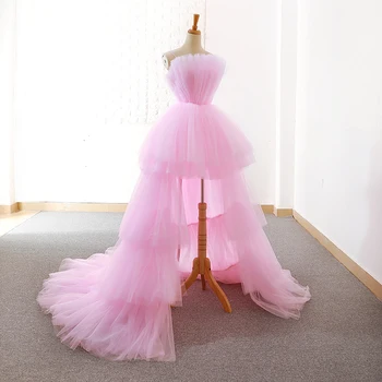 Zákazku Ružová Ahoj Nízke Večierok Elegantné Šaty Bez Ramienok Prom Šaty S Súd Vlak Elegantné Prehrabať Tylu Formálne Šaty