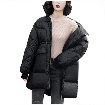 Dámske Zimné Bundy Teplý Kabát Zips Stojan Golier Hrubšia Srsť Outwear Voľné Plus Veľkosť Pohodlné Oblečenie pre Ženy