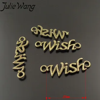 Julie Wang 60pcs/pack Dávnych Modrá Zliatiny Zinku Konektor Písmená Požehnanie Symbolizuje Krásny Život 