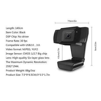 1080P Webcam 5 miliónov pixelov HD Webová Kamera so zabudovanou HD Mikrofón 1920 x 1080p automatické Zaostrovanie Kamery USB Web Kameru