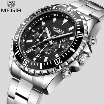 MEGIR Top Luxusné Značky Sledovať Mužov Analóg Quartz Chronograf Náramkové Hodinky Plné Nehrdzavejúcej Ocele Kapela Náramkové hodinky Auto Dátum
