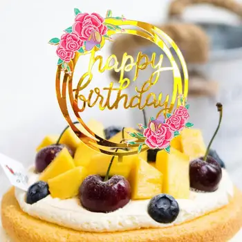 Farebné Kvety Happy Birthday Cake Vňaťou Pečenie Cupcake Dezert Dekorácie Farebné Narodeninovú Tortu Karty Dekor Príslušenstvo